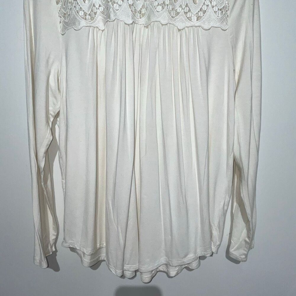 Philosophy Womens White Long-Sleeve Crocheted Lace Yoke Tunic Top Size Medium - Picture 2 of 8